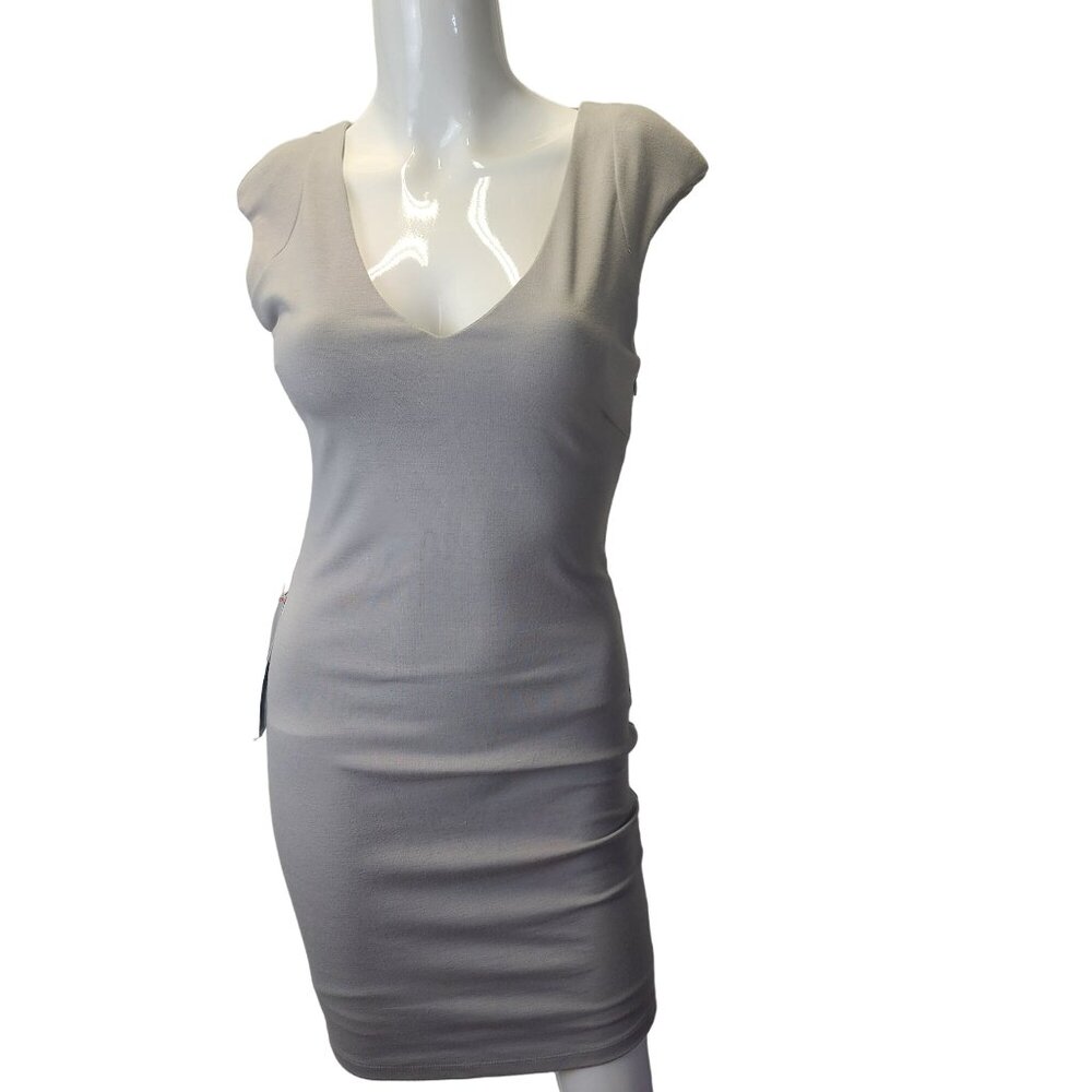Bebe Interweave Deep V Dress Gray Small NWT